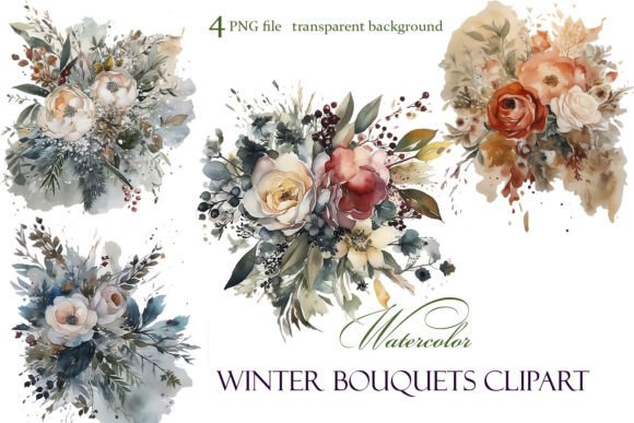 Download Watercolor Christmas Flowers Clipart - Christmas flowers Collection