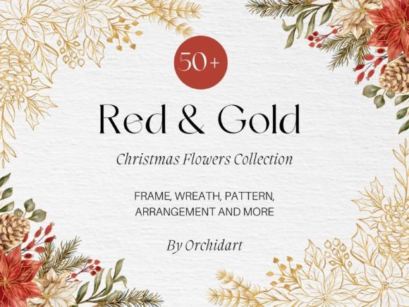 Download Red &amp; Gold Christmas Flowers Collection - Christmas flowers Collection