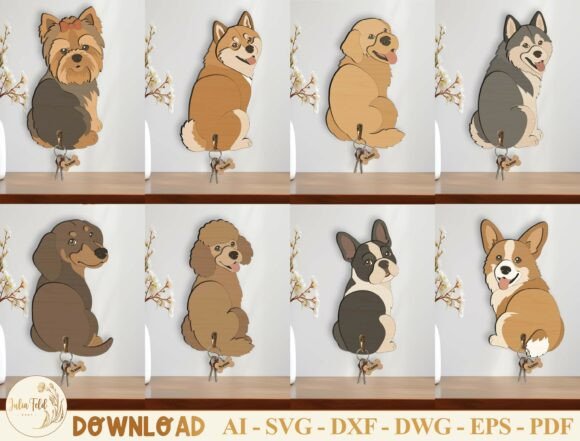 Download Dog Key Holder Laser Cut File SVG Bundle - Cut file Collection