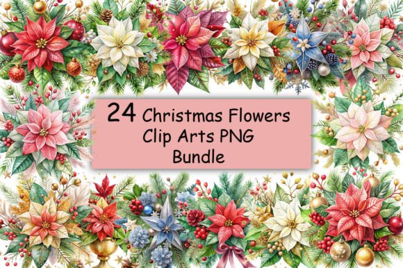 Download Christmas Flowers Clip Arts PNG Bundle - Christmas flowers Collection