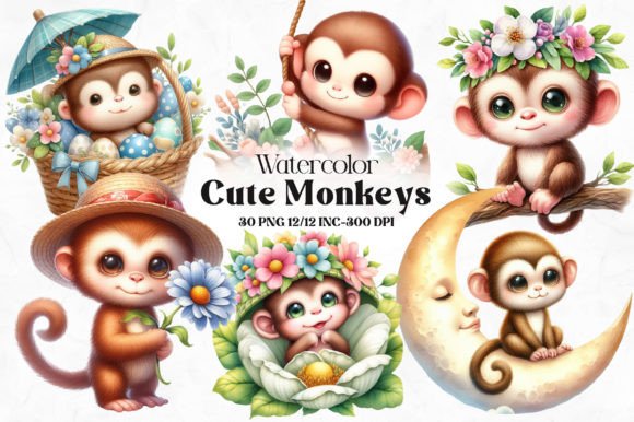Download Cute Baby Monkeys Clipart Bundle - Baby Collection