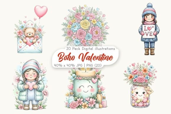 Download Whimsical Boho Valentine Clipart - Boho valentine clipart Collection